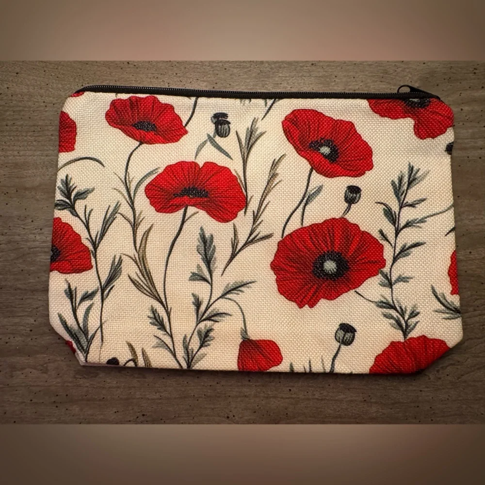 Floral Pouch with Red Poppies. 8.5x6”
